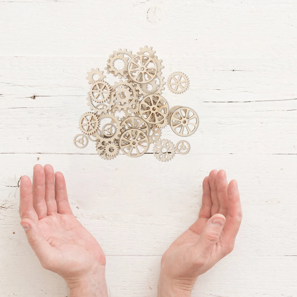 

100pcs Wooden Gear Puzzle Diy Craft Kits Unfinished Wooden Wheels For Kids Educational Building Blocks Family Activity Game Wood