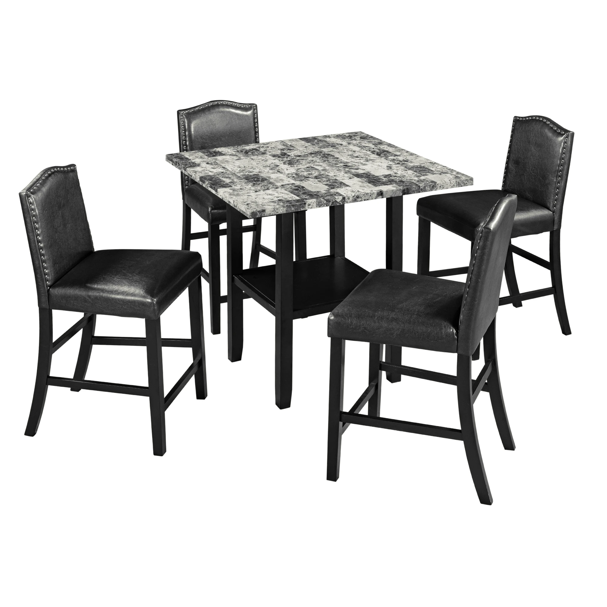 

5 Piece Dining Set with Matching Chairs and Bottom Shelf for Dining Room, Black Chair+Gray Table