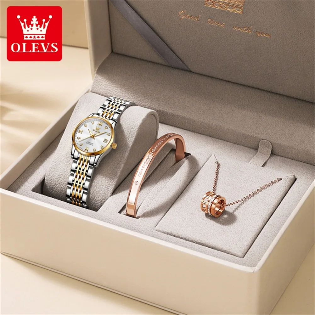 OLEVS 6673 Women Watch Luxury Elegant Mechanical Watch Date Watches For Women Stainless Steel Bracelet Set Box Original Reloj