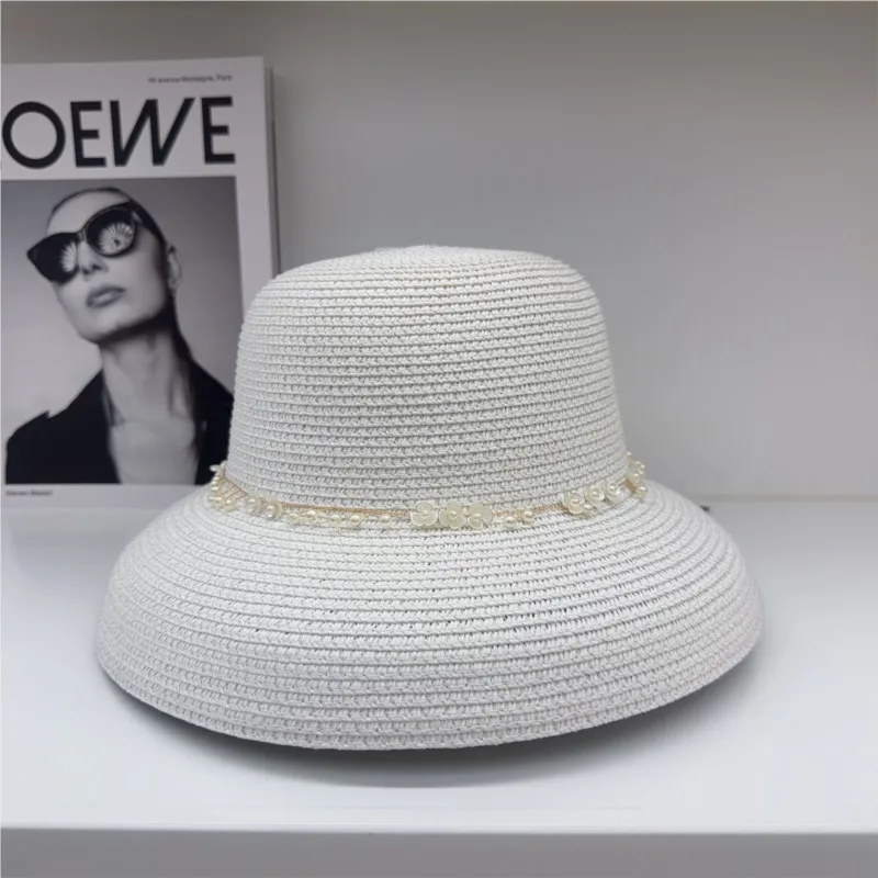 Hepburn style sunshade and hat for women new pearl flower woven breathable