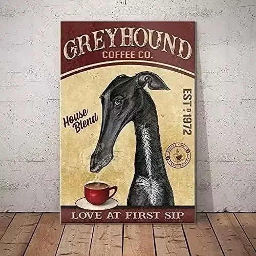 Greyhound Metal Tin Sign Greyhound Coffee Co. Funny Poster Cafe Living Room Kitchen Home Art Wall Decoration Plaque Gift