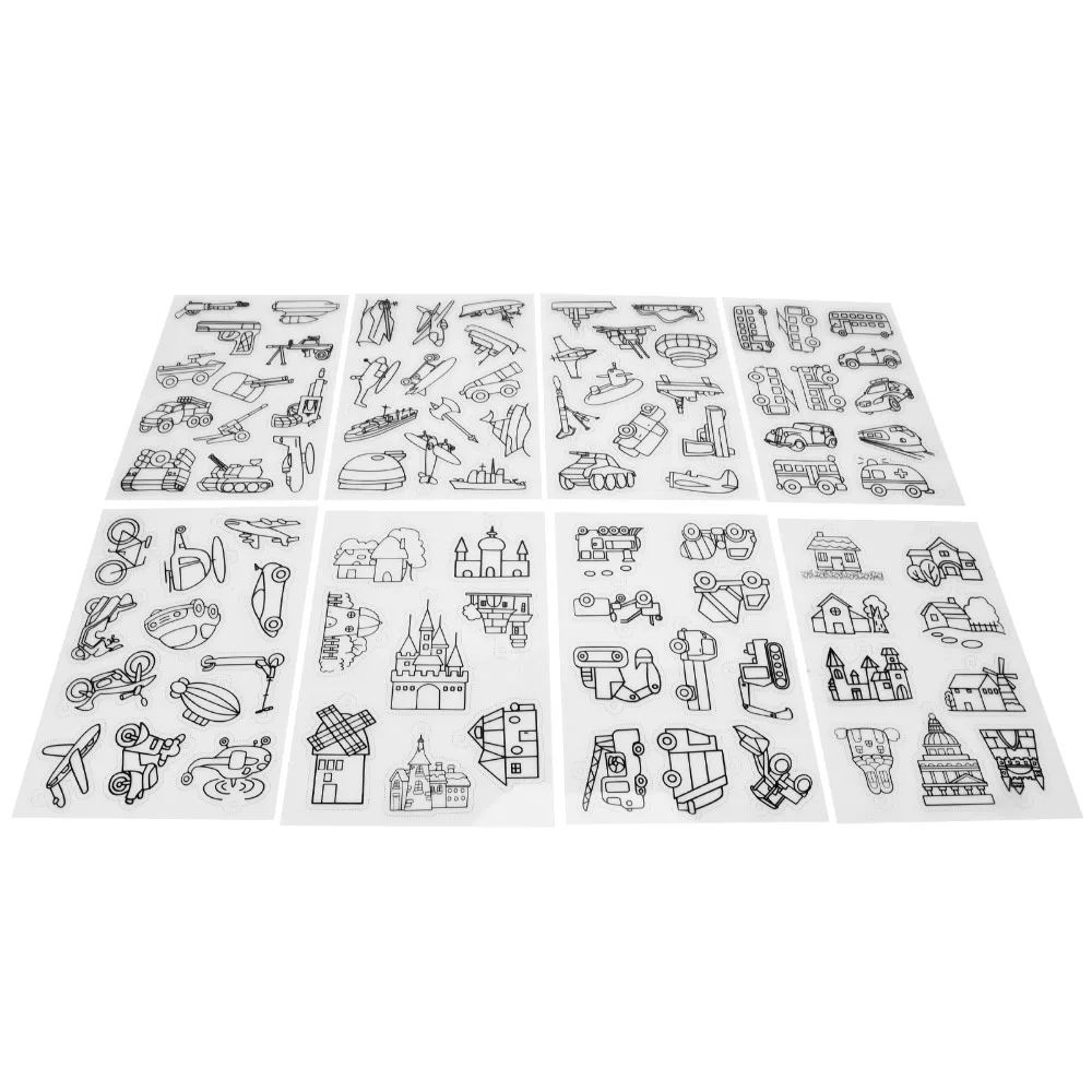 8PCS Translucent Heat Shrink Sheet Colorable Different Patterns Shrinky Art Paper White Shrink Plastic DIY Pendant