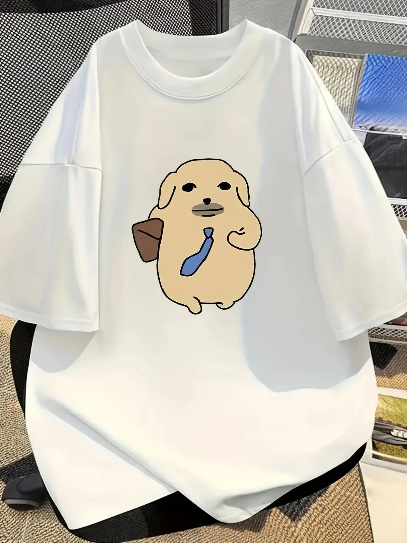 Cute Dog Meme Printed T-shirt Korean Women's Comfortable Home Clothes Round Neck Unisex Daily Wear