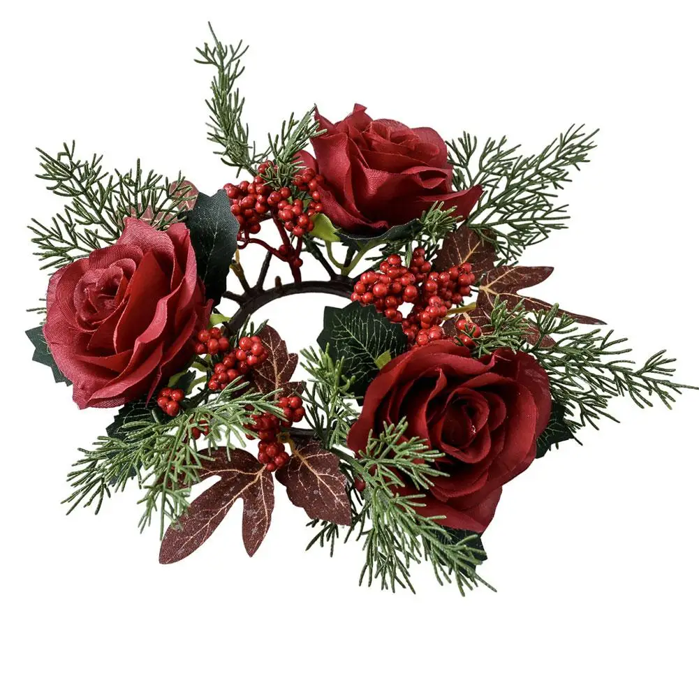 عيد الميلاد شمعة خواتم إكليل النباتات الاصطناعية عمود الشموع محور منضدية الاحتفال عيد الميلاد إكليل شمعة L8h7