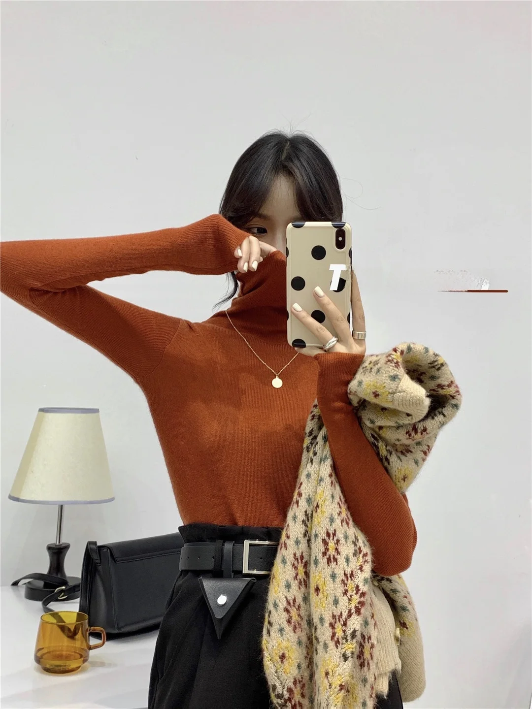 

High Collar Knitted Sweater Women's Slim Fit Long Sve Base Layer irt Korean Sle Candy Color Commute Sle Pure Color