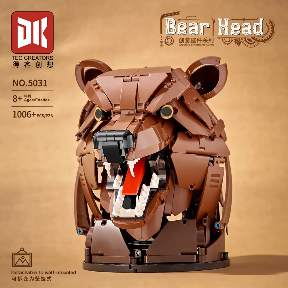 1006pcs MOC Idea Bear Head Ornaments Building Blocks Model wall Pendant Bricks Assembling Toys for Boys Birthday Gift Set