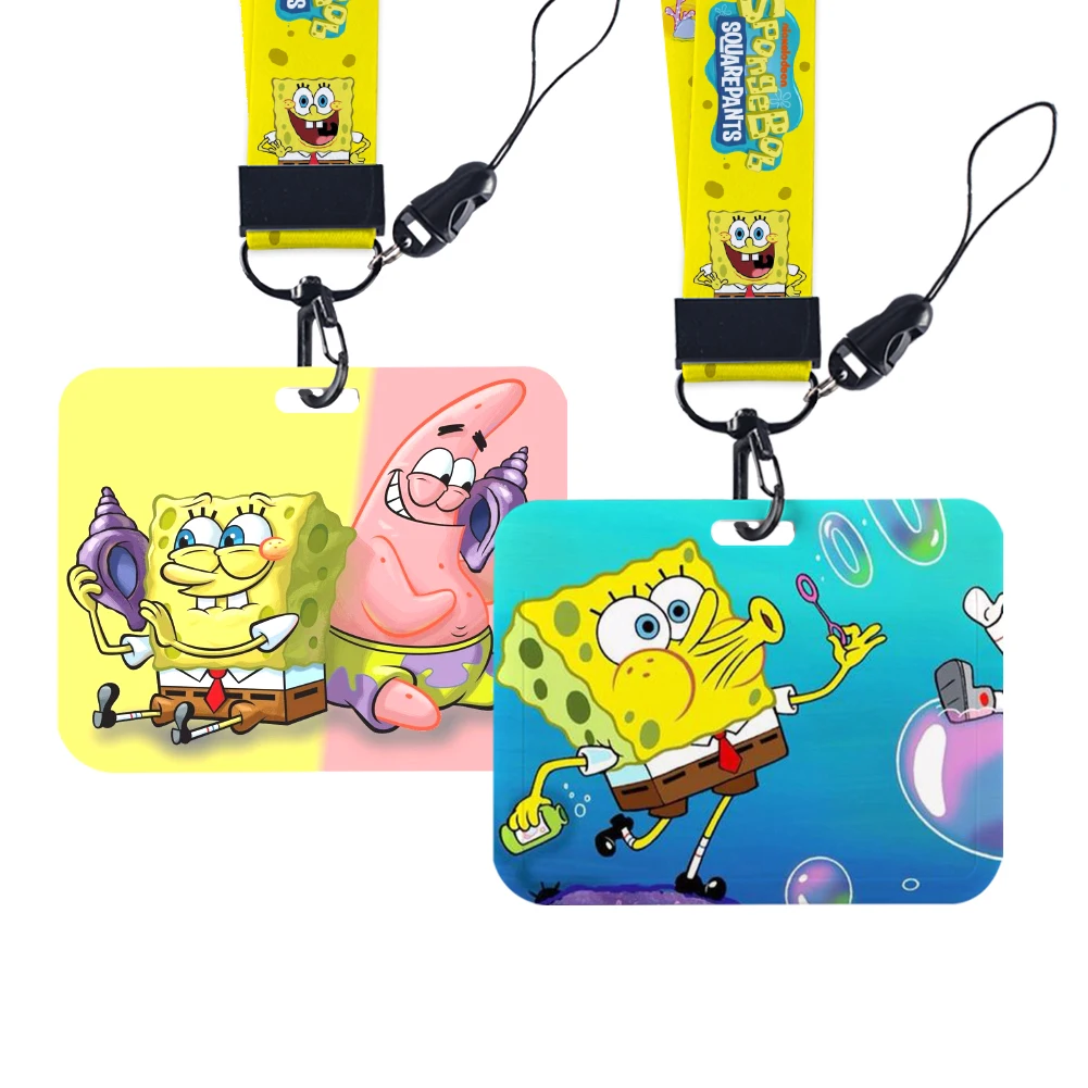 Bob esponja patrick estrela dos desenhos animados cordão para chaves corrente id cartão de crédito capa ônibus titular do cartão horizontal titular do crachá acessórios