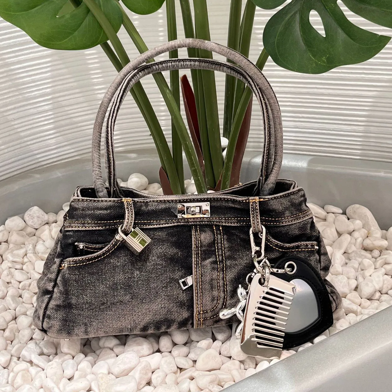 Jeans bag 2025 new niche design vintage old style washing denim