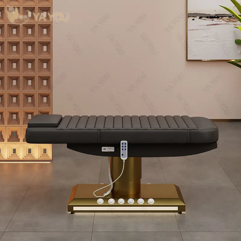 قاعدة من الفولاذ المقاوم للصدأ باللون الذهبي 3 محرك سرير تدليك تجميل من البولي يوريثان باللون الأسود مع تحكم في القدمين #6