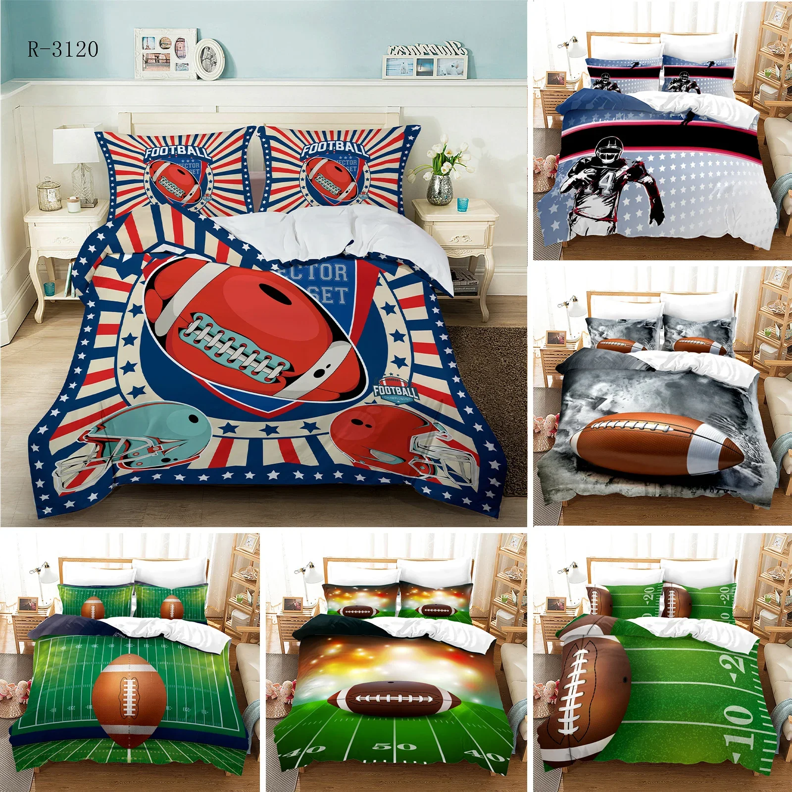 

Football Duvet Cover King/Queen Size Rugby Game Bedding Set for Boys Teens Men Sports Enthusiasts Athletes Polyester Quilt Cover