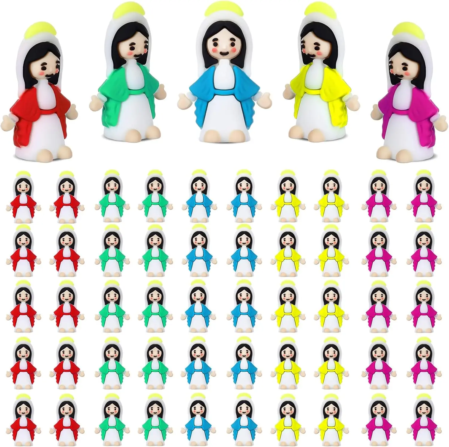 30-300 peças estatuetas multicoloridas da pequena virgem maria em massa mini boneca da virgem maria páscoa jesus figuras para presentes de batismo da domingo