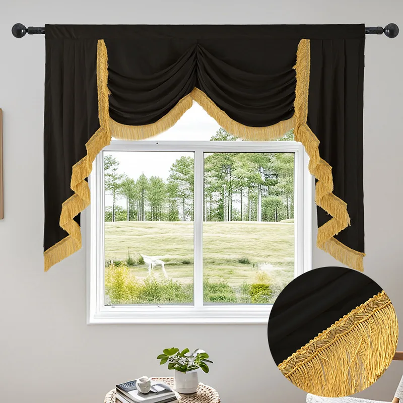 Ripple European-Style Fringed Valance Curtains for Living Dining Room Bedroom Ultra-Soft Hotel Custom Size