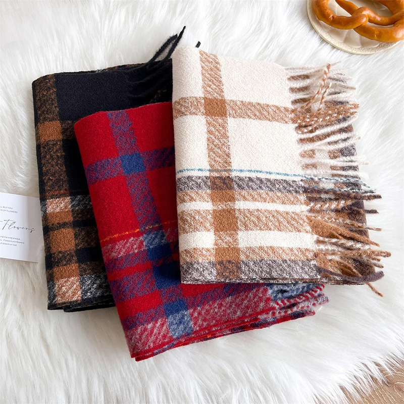 

2025 Autumn Cashmere Imitation Plaid Pashmina Tassel Scarf Men Women Thicken Warm Scarves Wraps Shawl Poncho Stole 30*180cm