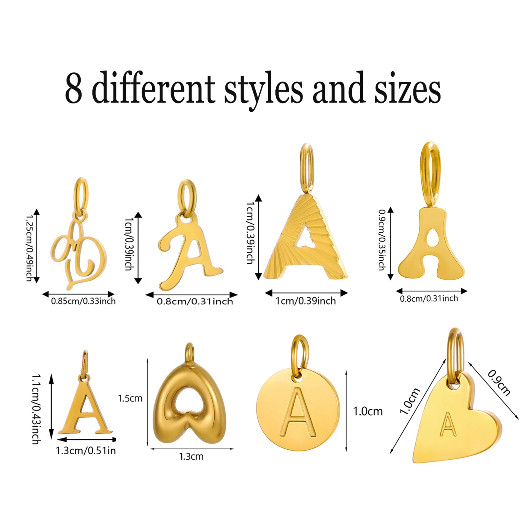 26 Letter Charms Set 9 Styles Initial A-Z Alphabet Letter Gold Plated Stainless Steel Pendants for DIY Bracelet Necklace Jewelry