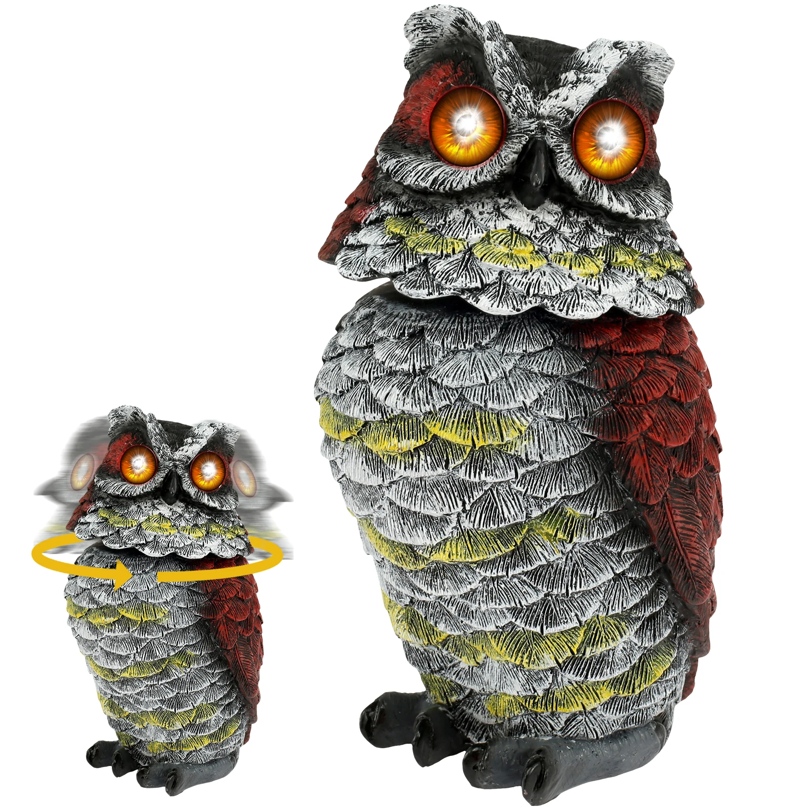

1/2Pcs Creativity Solar Owl Garden Resin Owl Statue Waterproof Solar Owl Decor with Rotating Head Outdoor Yard Bird Repellent