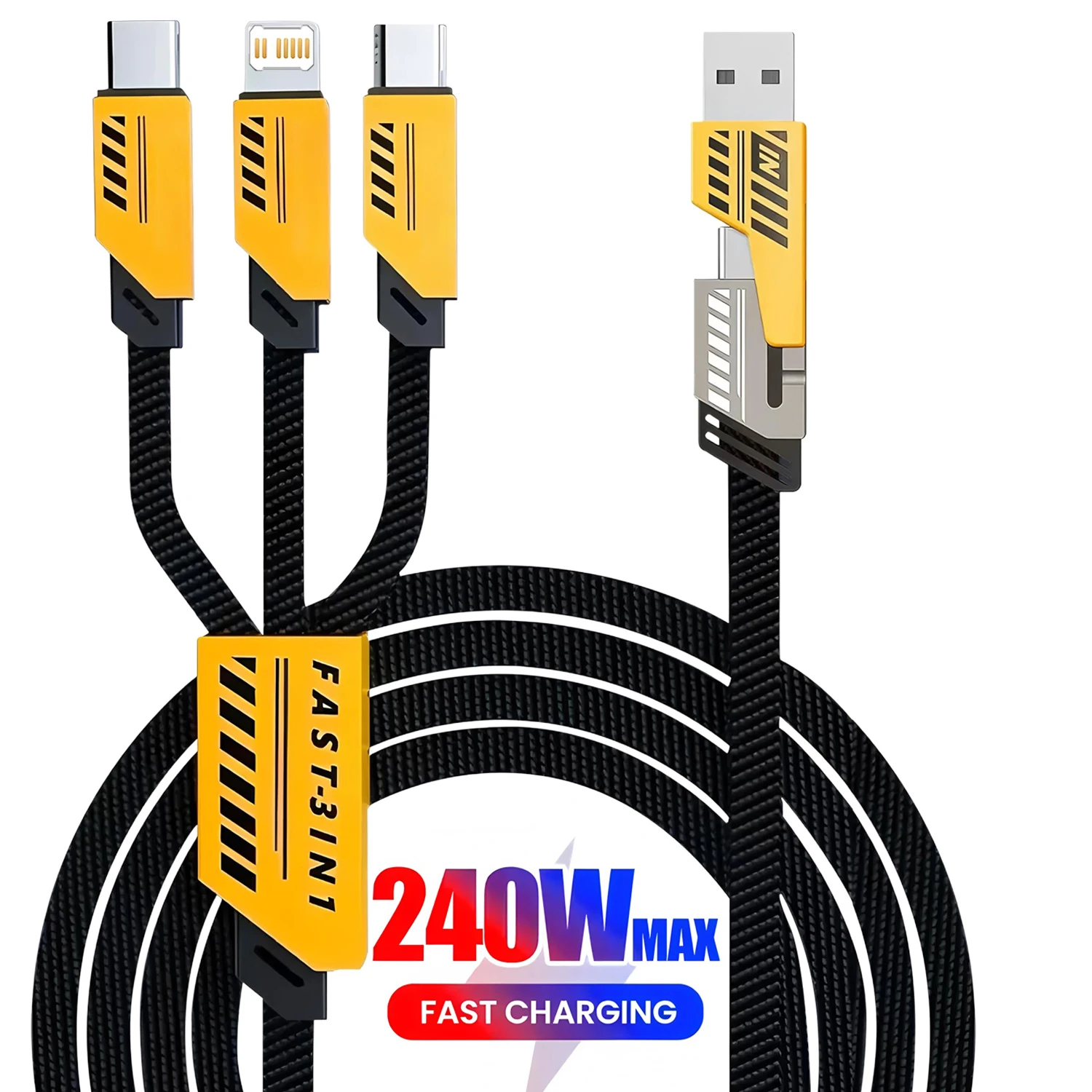 Kabel do szybkiego ładowania 3 w 2/4 w 1 240W/65W z Micro USB i Type C, wielofunkcyjny kabel USB do ładowania…