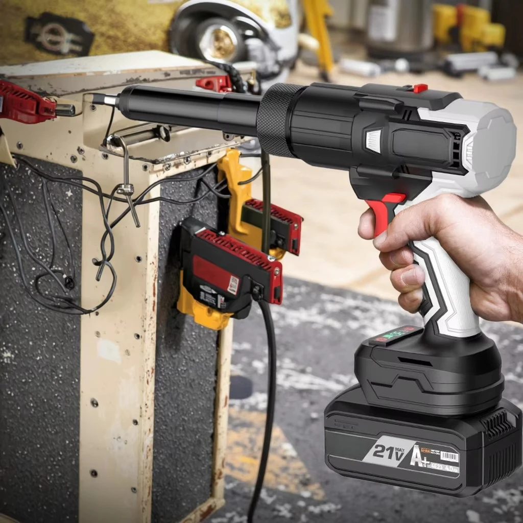 

Электрический заклепочник 21В со стальным корпусом и бесщеточным двигателем, совместимый с алюминиевыми гайками и аккумуляторами 2.0/4.0/6.0/7.5 Ач