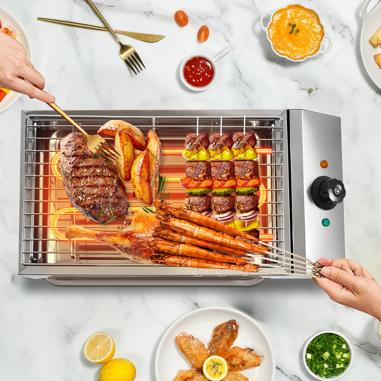 

Electric Indoor Outdoor Barbecue Grill with Nonstick Griddle, Even Heating, Portable, Grease Collection Tray,Single Plate