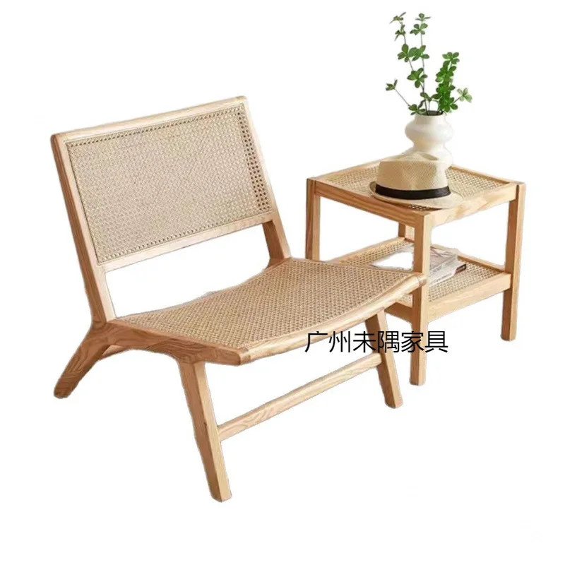 

Antique solid wood wicker recliner chair, balcony retro lazy person’s sofa, chair, outdoor leisure, guesthouse,