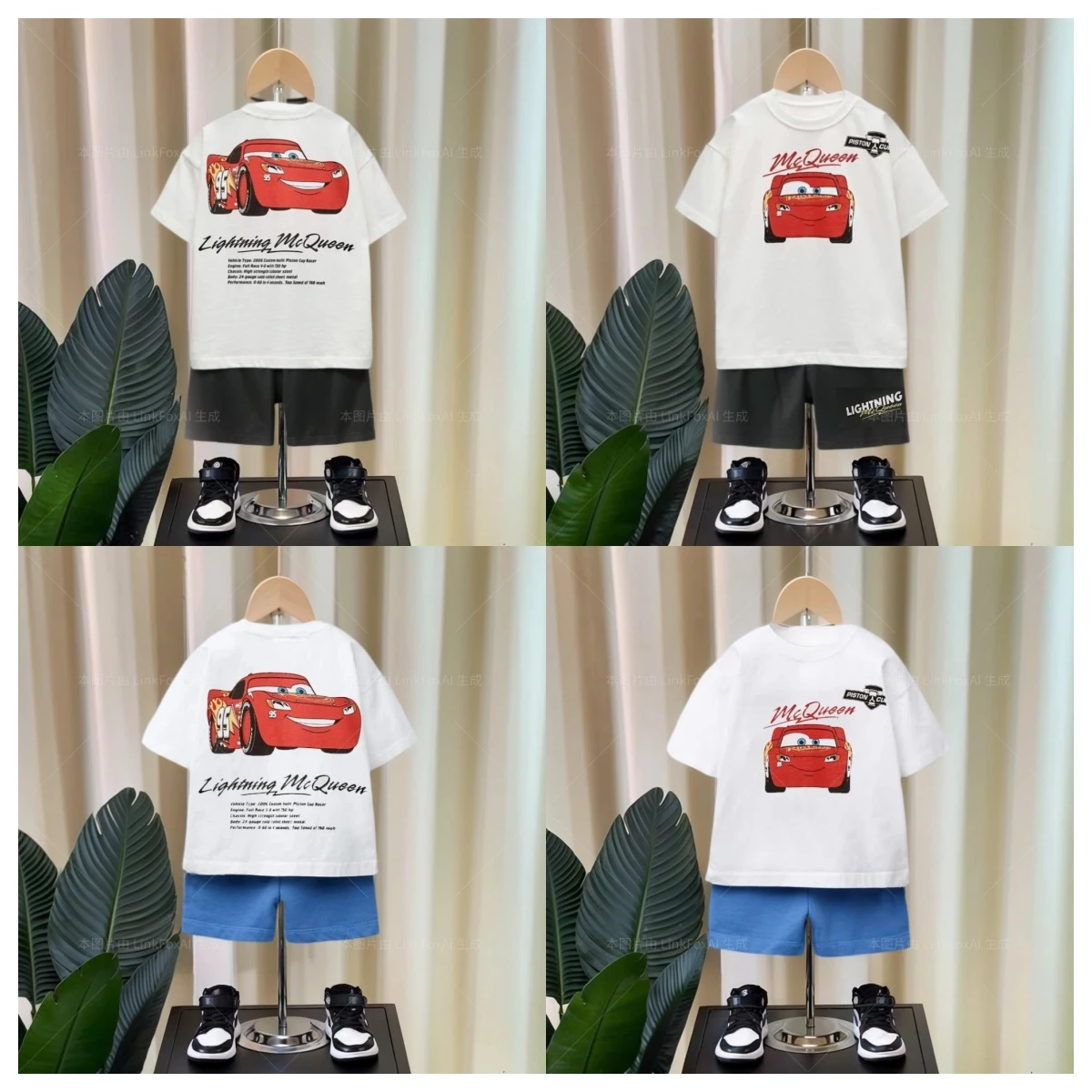 

Disney Car T-shirt Set Children's Top Boys' Black Children's T-shirt+shorts 2 Pieces Cartoon Printed Summer Fashion Clothing