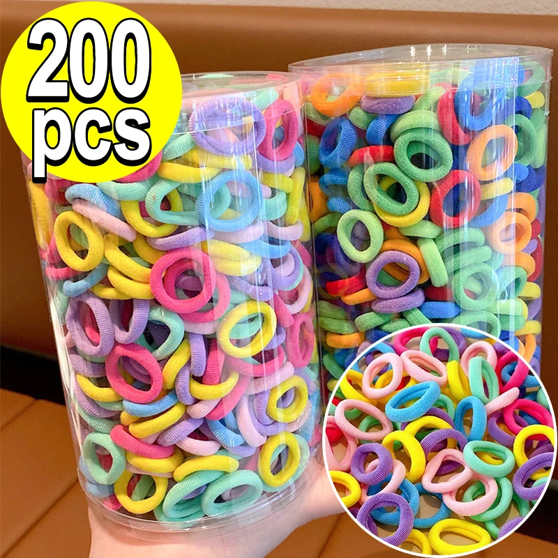 100/200Pcs Colorful Girls Nylon Elastic Hair Bands Women Ponytail Hold Hair Tie Rubber Band Scrunchie Hair Accessories Wholesale