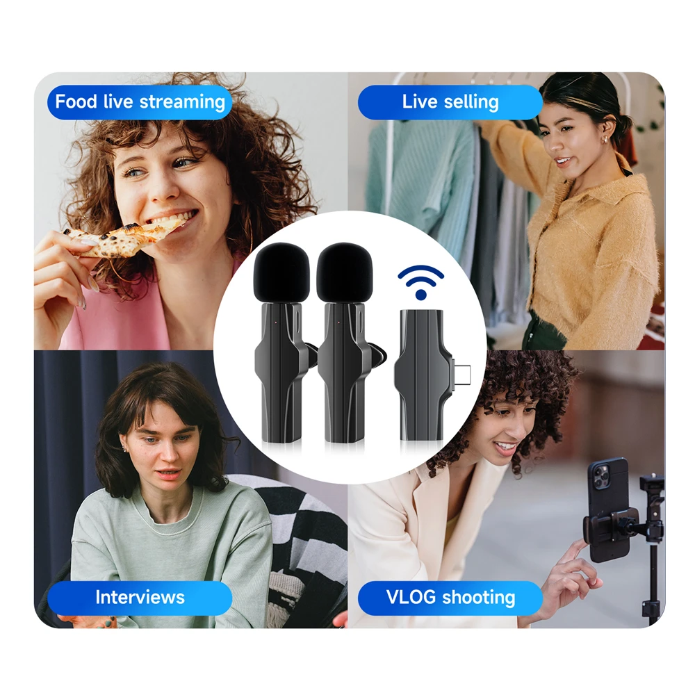 Lavalier ميكروفون لاسلكي صغير محمول تسجيل الصوت والفيديو ميكروفون صغير آيفون أندرويد البث المباشر الألعاب الهاتف هيئة التصنيع العسكري