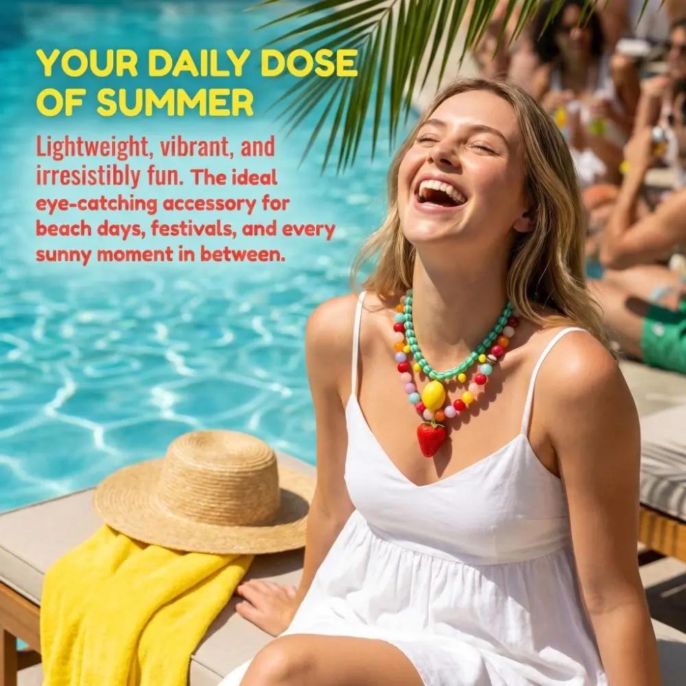 Layered Beads Fruit Necklace Colorful Beads Stackable Bohemian Collarbone Chain Lemons Beaded Clavicle Chain Spring/Summer