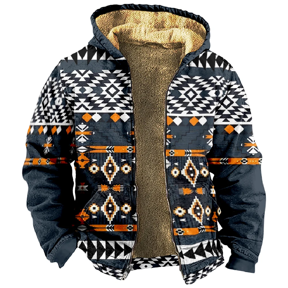 Tribal Prints Graphic Vintage Pattern Hoodie Long Sleeve Zipper Sweatshirt Stand Collar Coat Women Men Winter Clothes