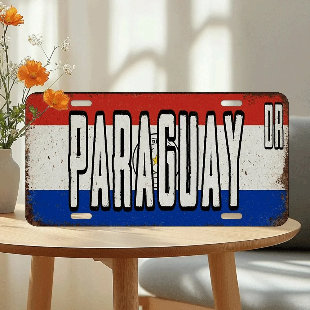 Letrero Metálico de Aluminio con la Bandera Nacional de Paraguay, Estilo Retro de Placa de Matrícula, Decoración de Pared para Hogar, Bar, Oficina, Cueva del Hombre, Interior y Exterior
