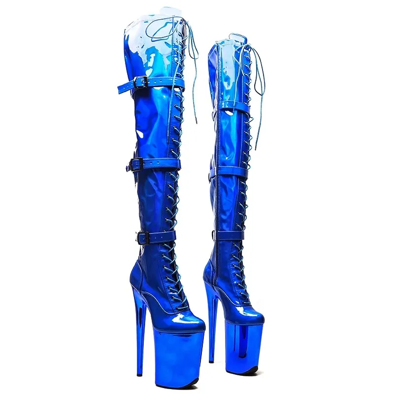 New 23CM/9inches Shiny material PU fashion lady High Heel platform Pole Dance Shoes Over-the-Knee Modern Boots