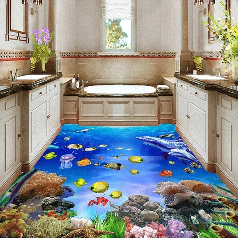 Custom Mural Wallpaper 3D Stereoscopic Floor Stickers SeaWorld Bathroom Mural Wear Non-slip Self-adhesive Floor study Hotel
