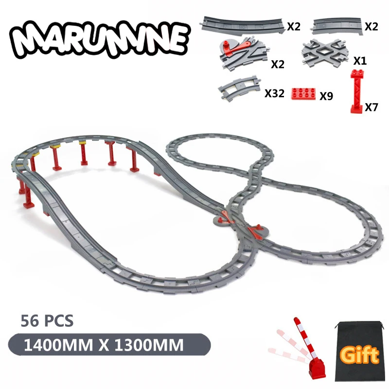 Marumine 56-68PCS Building Blocks Train Track with Bridge Creative Bricks Set Railway Parts MOC City Construction Toy Kids Gift