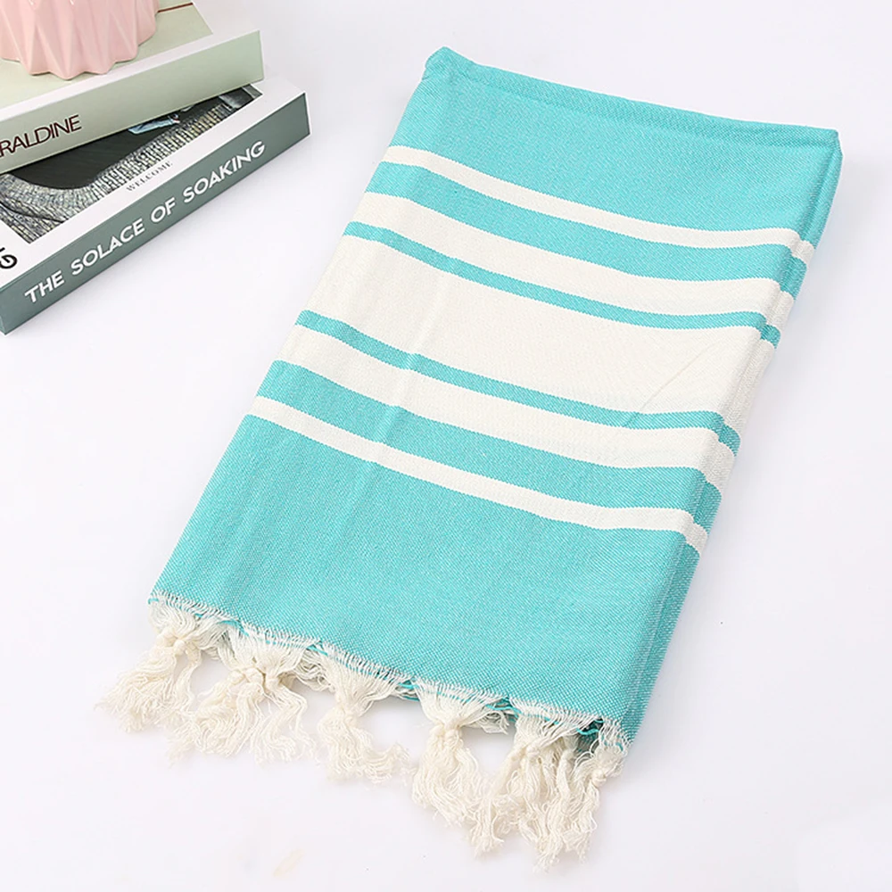 Turkish Cotton and Linen Beach Towel Tassel Bath Towel Striped Plain Beach Towel Quick-Drying Towel Holiday Cape 100X180Cm