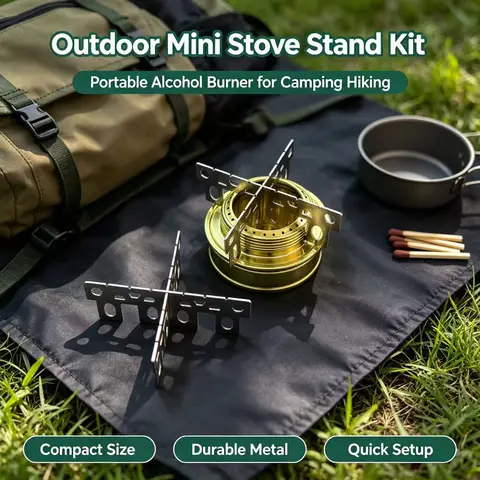 Portable Brass Alcohol Stove with Metal Stand Mini Camping Stove for Outdoor Hiking Picnic Cooking