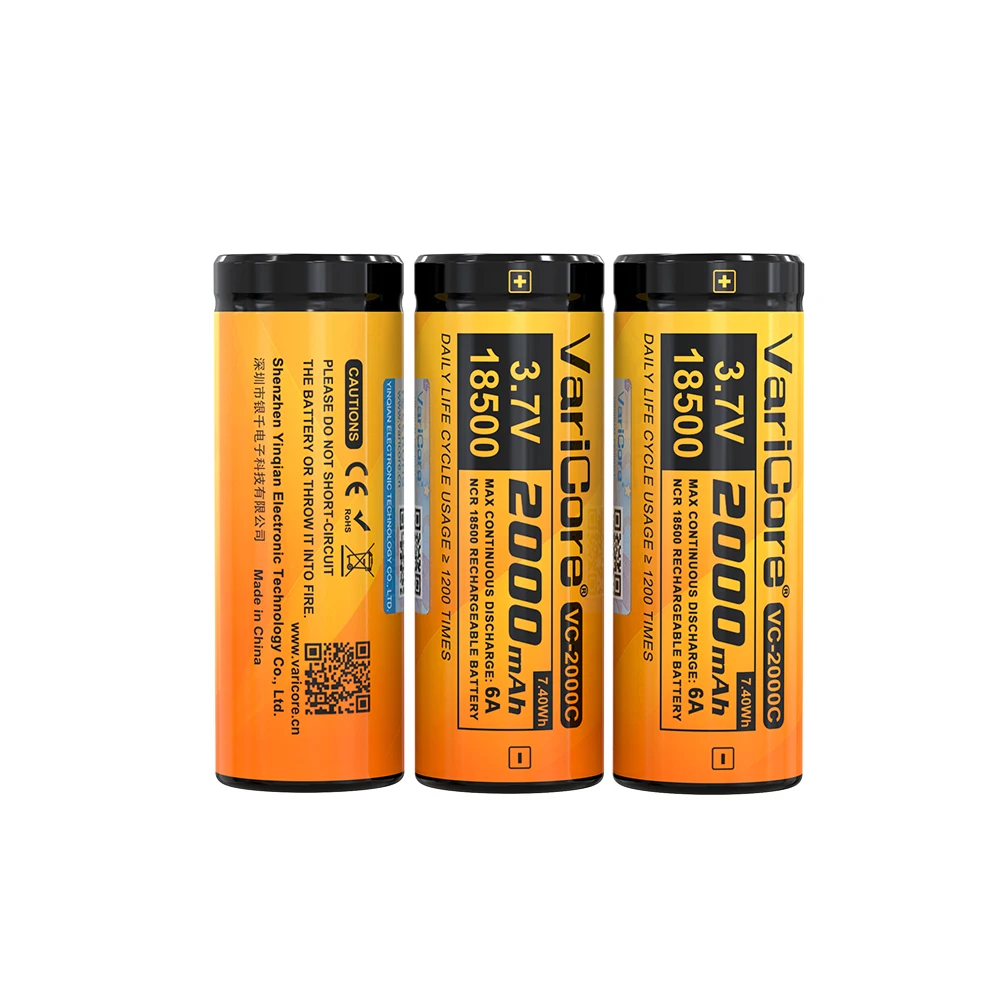 VariCore 18500 3.7 فولت 2000 مللي أمبير خلية بطارية ليثيوم أيون قابلة للشحن محمية لألعاب المصباح RC جهاز عالي السعة