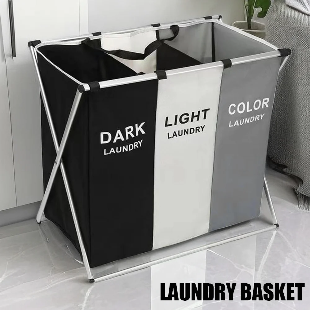 [EU Stock] Large Laundry Basket Three Foldable Grid Organizer Basket Waterproof Dirty Clothes Toys Organizers Home Laundry Baske