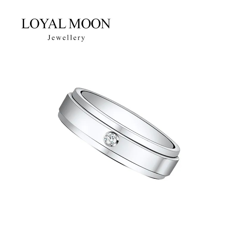 Loyal Moon Rings For Men and Women Personalized Rotatable Tungsten Jewelry Inlay Moissanite Wedding Bands,Engraved