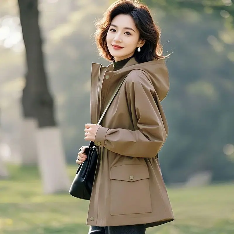 The 2026 New Model Is Popular Design Is Super Beautyful Thin And Loose When Worn Alone. Purple Hooded Jacket Trench Coat Khaki.