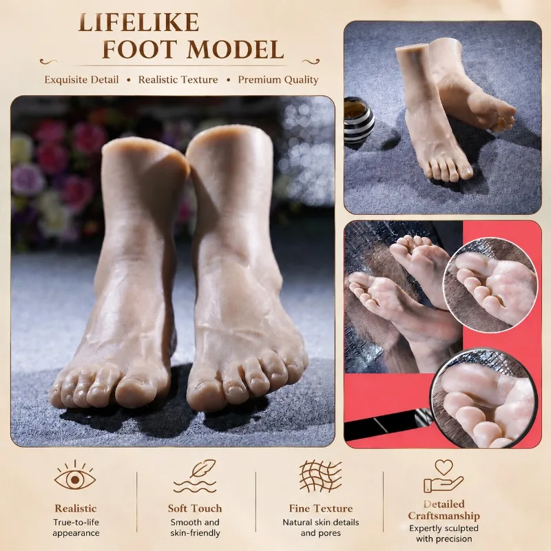 Lifelike Male Foot Model Slender Toes Liquid Silicone Greek Feet Fetish Fake Nail Massage Mannequin Display Props TPE 4401