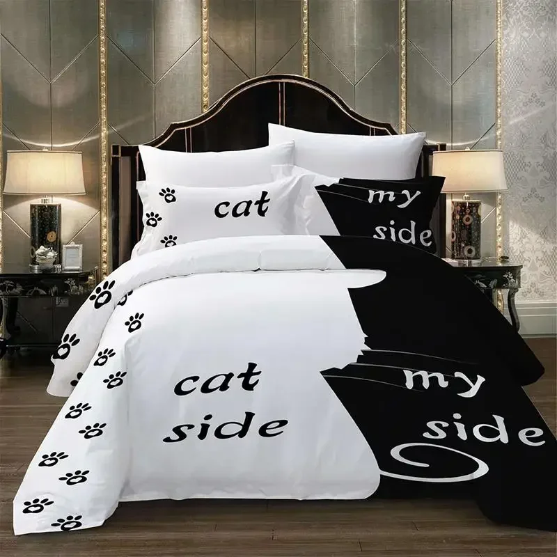 Black white Novelty Gift Funny Dog Side My Side Words Dog Paws Print Bedding Set Quilt Duvet Cover Pillow Case US AU EU Size