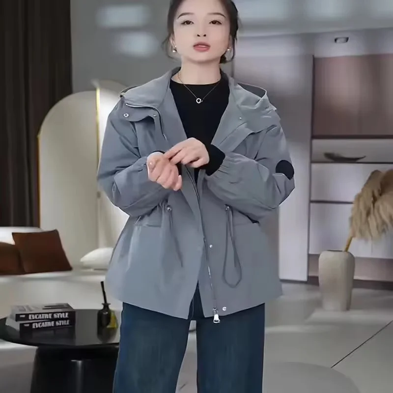 

2026, весенне-осенние новые куртки с капюшоном, женские повседневные ветровки, пальто в стиле Джокер, женская свободная верхняя одежда с тонкой талией, женские топы