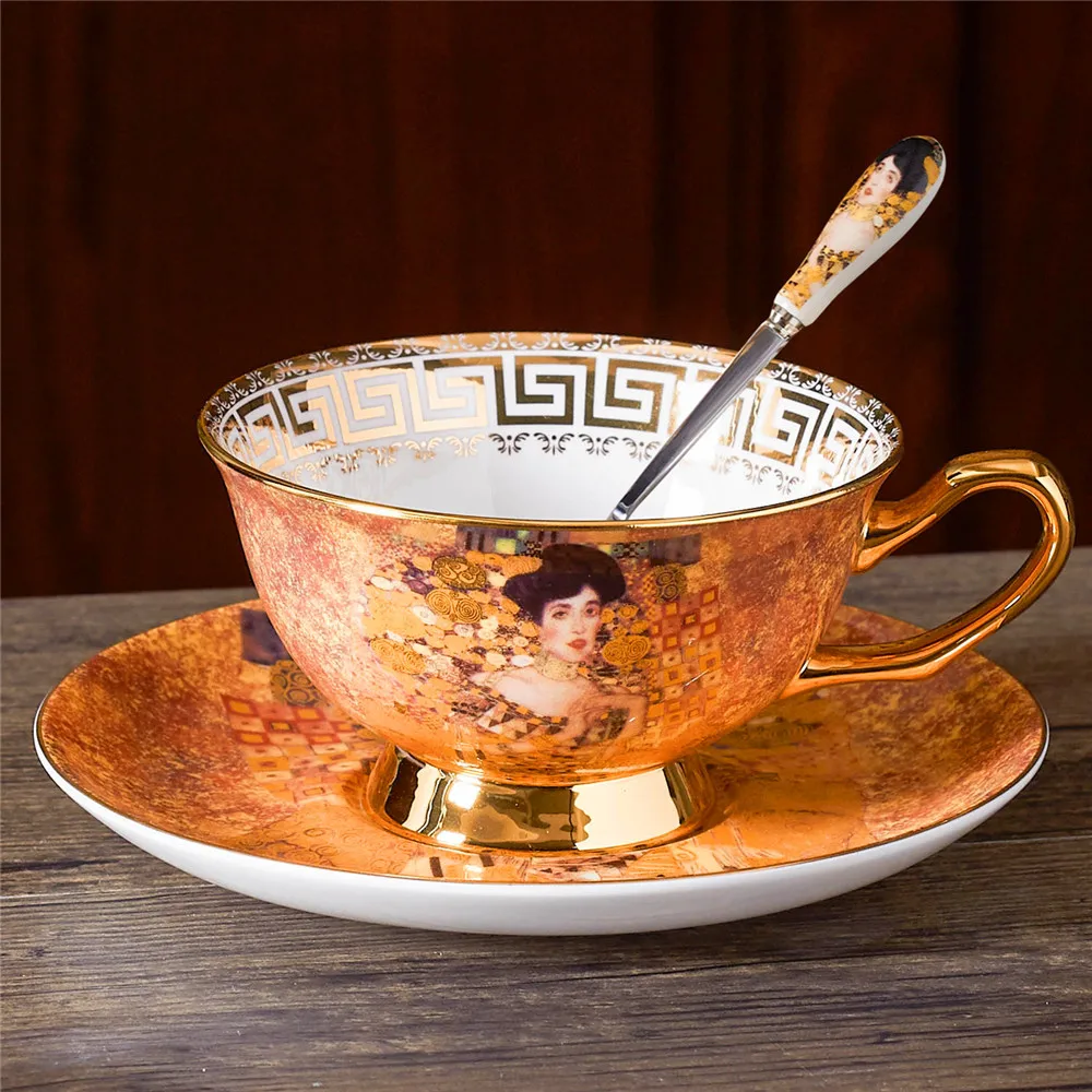 الفاخرة الخزف فنجان شاي طقم أطلس كليمت أديلا طقم أدوات القهوة العظام الصين إبريق قهوة مقشدة وعاء السكر إبريق الحليب كعكة حامل الرف #5