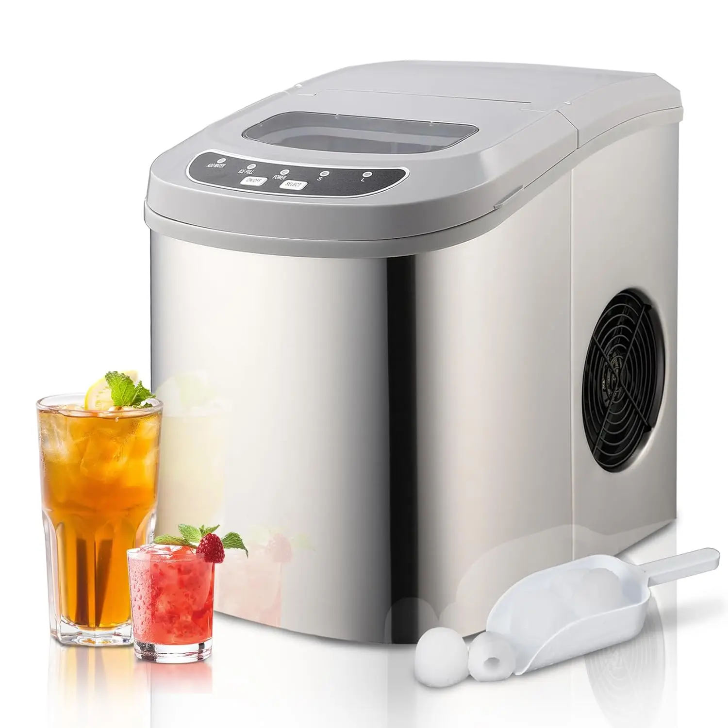 SMAD Portable Countertop Ice Maker Ice Maker Machine with Basket and Scoop 26 Lbs/24H 9 Bullet Ice Cubes Ready in 6 Mins