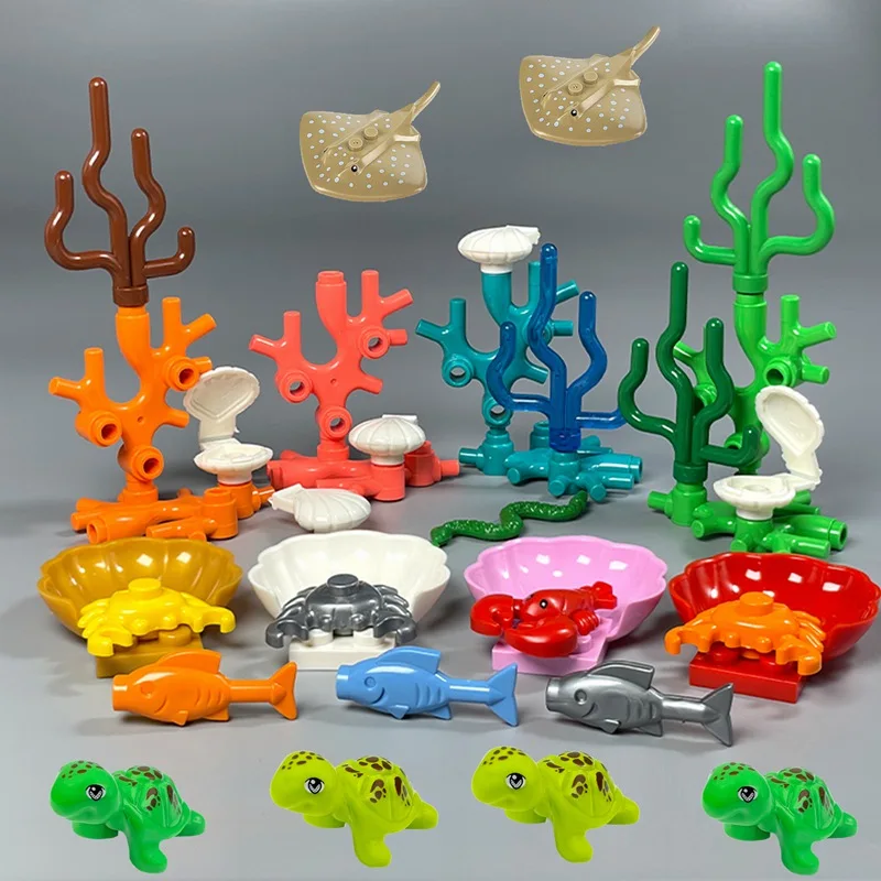 MOC-figuras de bloques de construcción para niños, juguetes de ladrillos para armar acuario de peces, camarones y cangrejos marinos, ideal para regalo, 31122