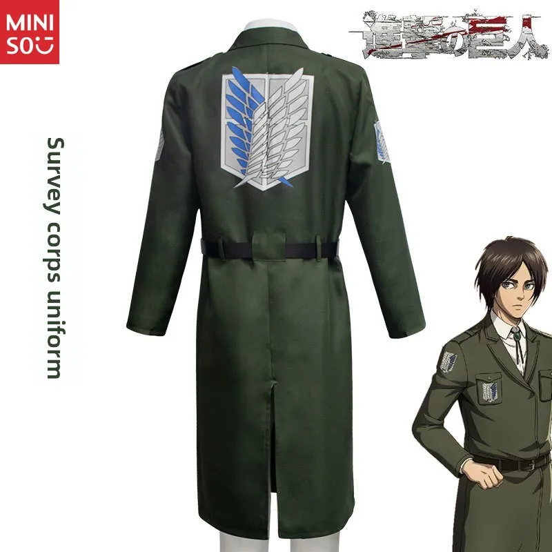 مجموعة كاملة من أزياء الهجوم على تيتان الموسم 4 لفيلق الاستطلاع - معطف واق من المطر باللون الأخضر العسكري طبق الأصل لشخصية أصلية لـ Cos #4