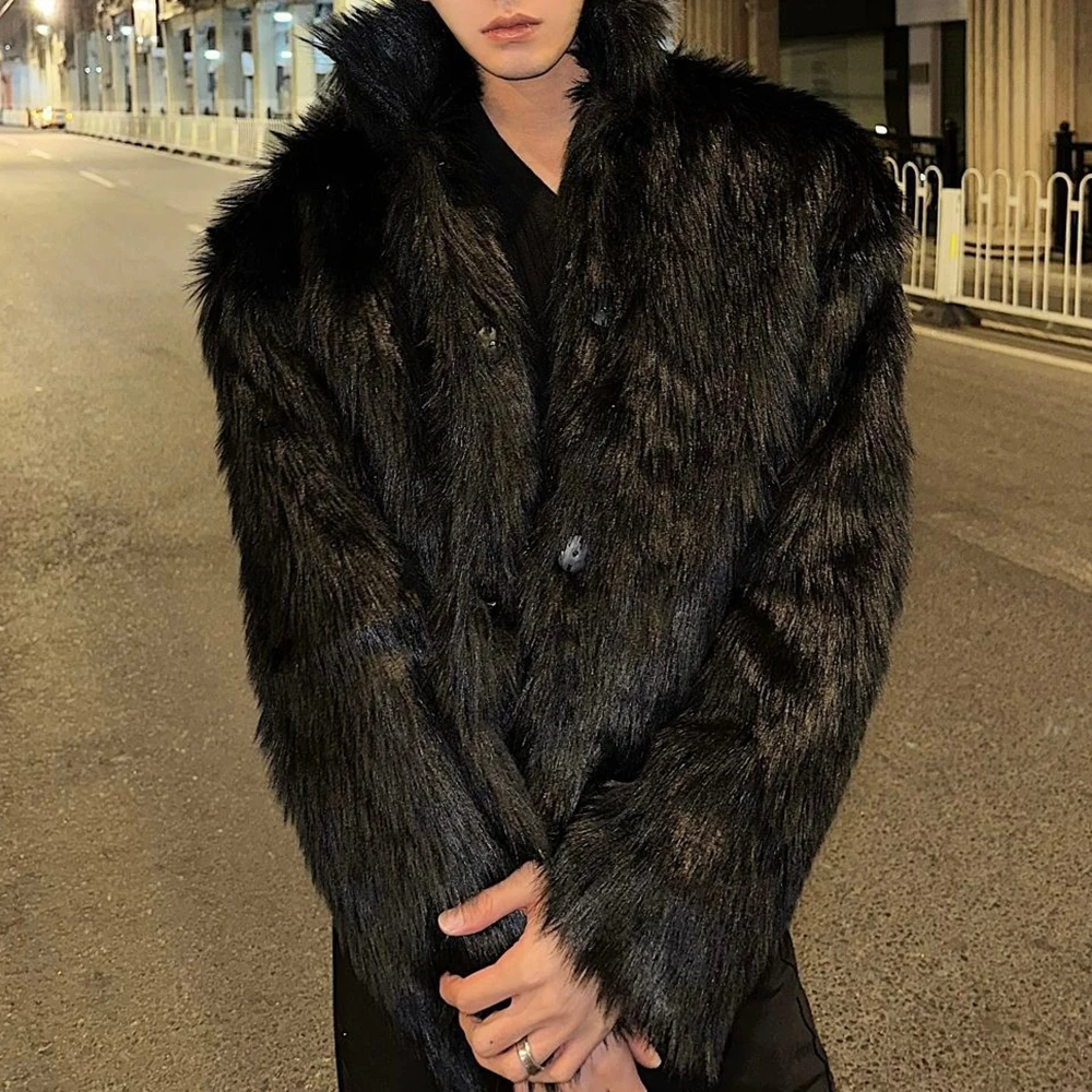 New Fashion Trend Solid Color Versatile Autumn And Winter Imitation Fur Coat Men\'S Street Thick Warm Wool Coat Mens Clothing