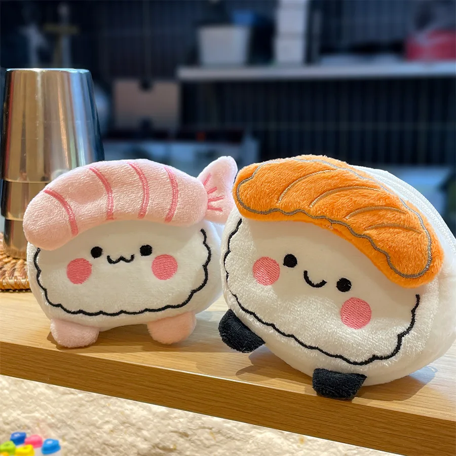 Cute Cartoon Salmon Sushi Coin Purse Plush Sweet Shrimp Wallet Storage Pouch Earphone Bag Backpack Charm Couple Gift