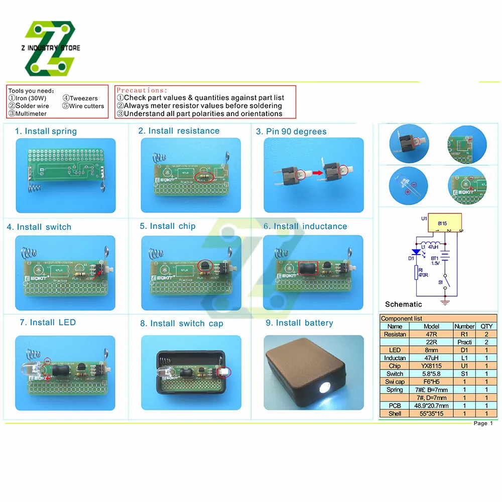 FLA-1 1.5V Simple Flashlight DIY Kit Integrated Circuit Board Soldering Practice Suite Welding Training