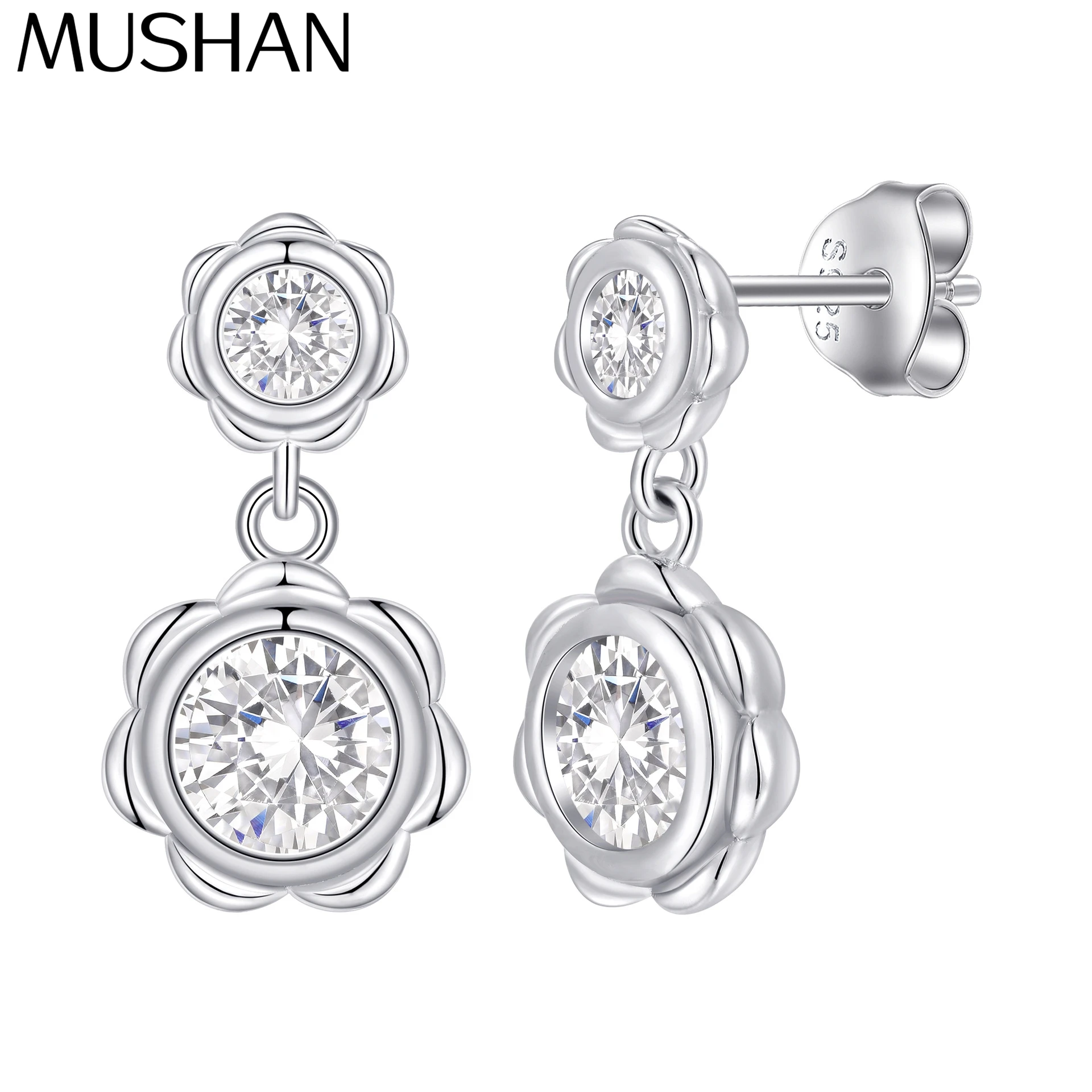

MuShan Jewelry 925 Sterling Silver Stud Earrings Dangle High Carbon Diamond Vintage Gift Her Women Earring Fine Jewelry