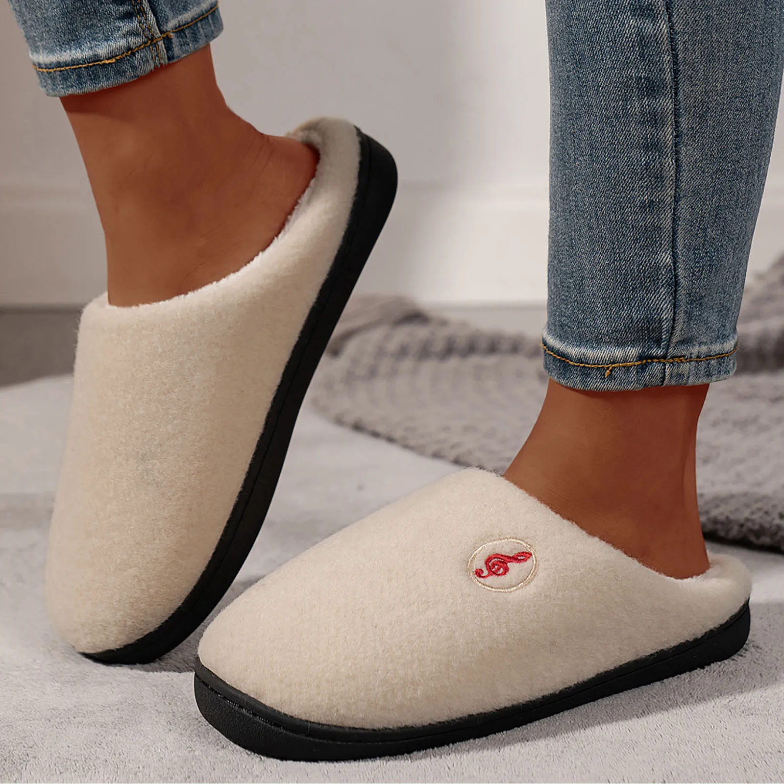 Winter Home Fur Slippers for Women Solid Color Thicked Plush Couple Slipper Shoes Woman Soft Sole Keep Warm House Shoes Slides